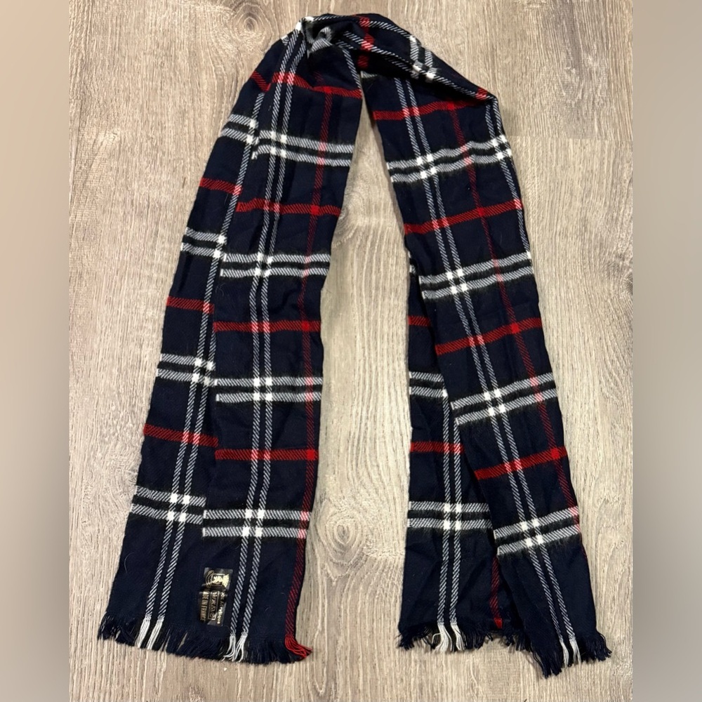 Italian Plaid Scarf Navy Red White | Made in France Acrylic Wrap Classic Winter - Picture 3 of 4